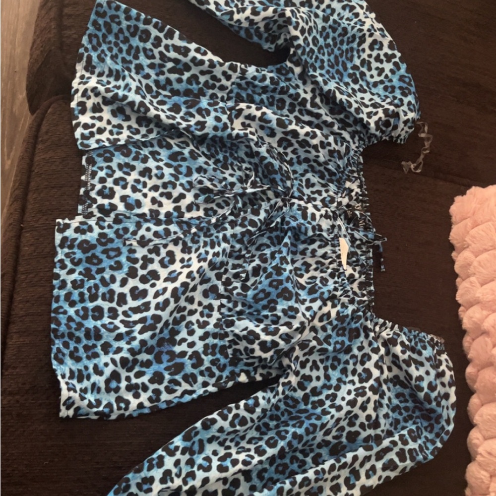 Blue Leopard Print Blouse